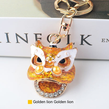 Chinese Style Southern Lion Diamond Pendant Keychain