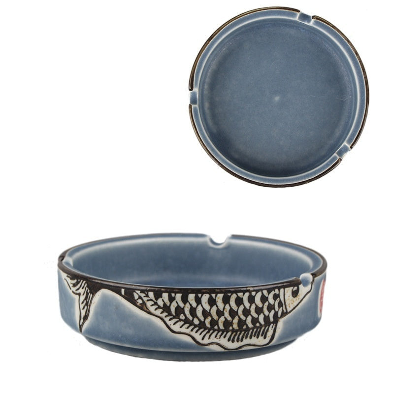 Chinese Style Fish Picture Retro Ashtray Ceramic Creative