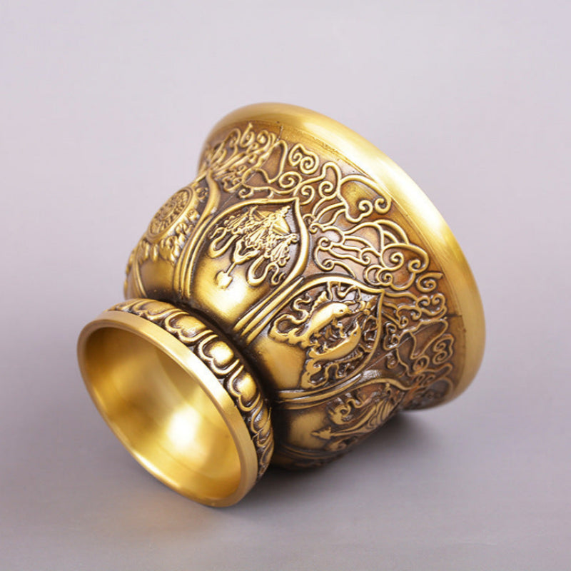 Embossed Eight Treasures Offering Water Bowl Copper Ware Ornaments