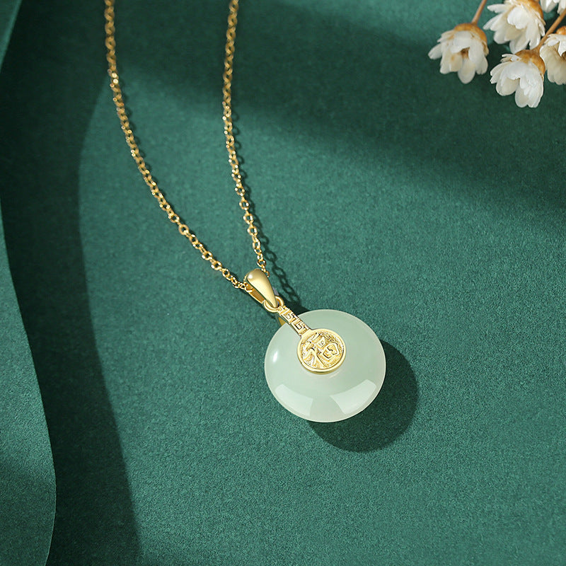 The New Nafu Peace Button And Field Jade Retro Necklace