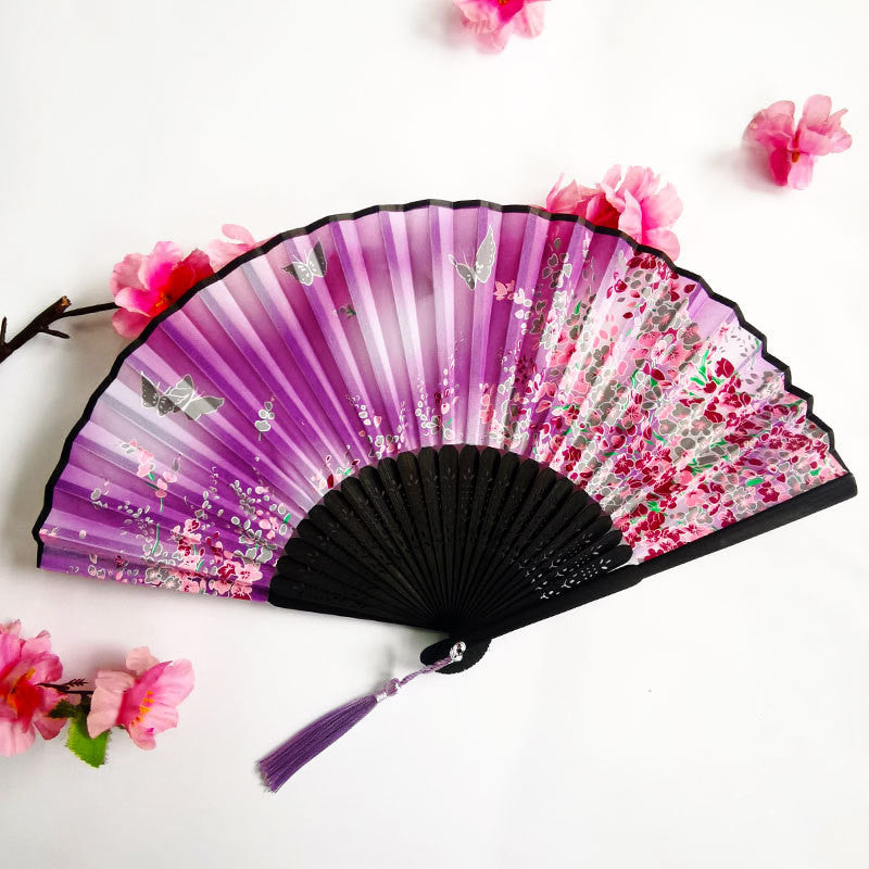 Chinese Style Portable Folding Bamboo And Silk Folding Fan