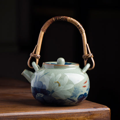 Blue And White Lotus Underglaze Hand Painted Teapot