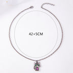 Black Cat Necklace Red Blue Purple White Heart Rhinestone Kitty Pendant Sweater Chain Necklaces