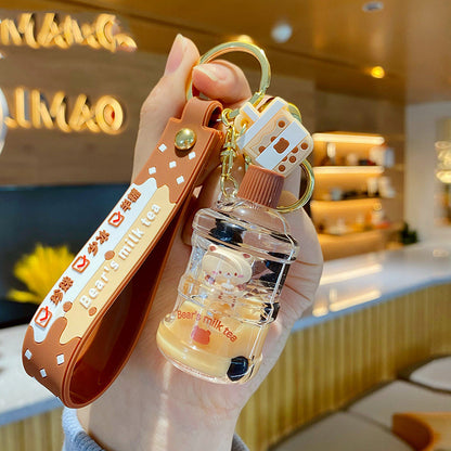 Milk Tea Bear Quicksand Bottle Bag Pendant Keychain