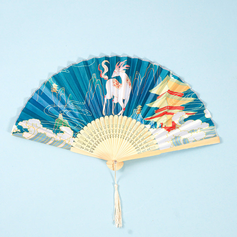 Chinese Style Women's Tasseled Portable Cheongsam Folding Fan