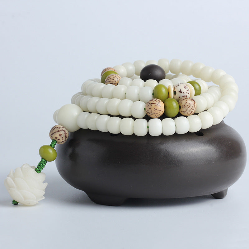 White Bodhi Root 108 Bead Bracelet Spiritual Ethnic Jewelry-2