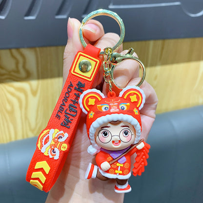 Chinese New Year Lantern Firecracker Cute Tiger Head Doll Keychain