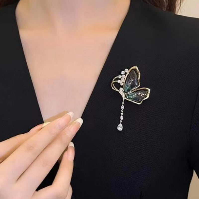 Exquisite Translucent Butterfly Tassel Brooch