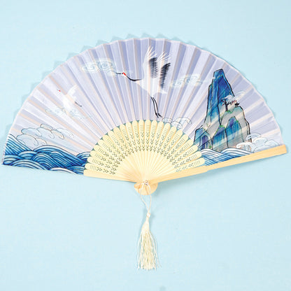 Chinese Style Women's Tasseled Portable Cheongsam Folding Fan