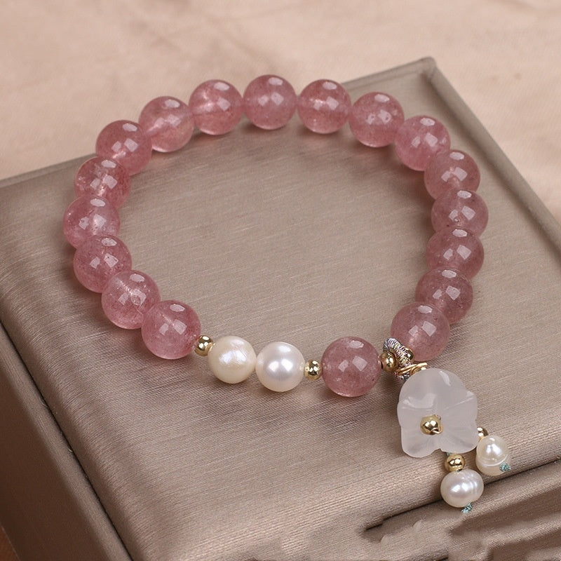 Natural Strawberry Quartz Crystal Bracelet Female New Chinese Style