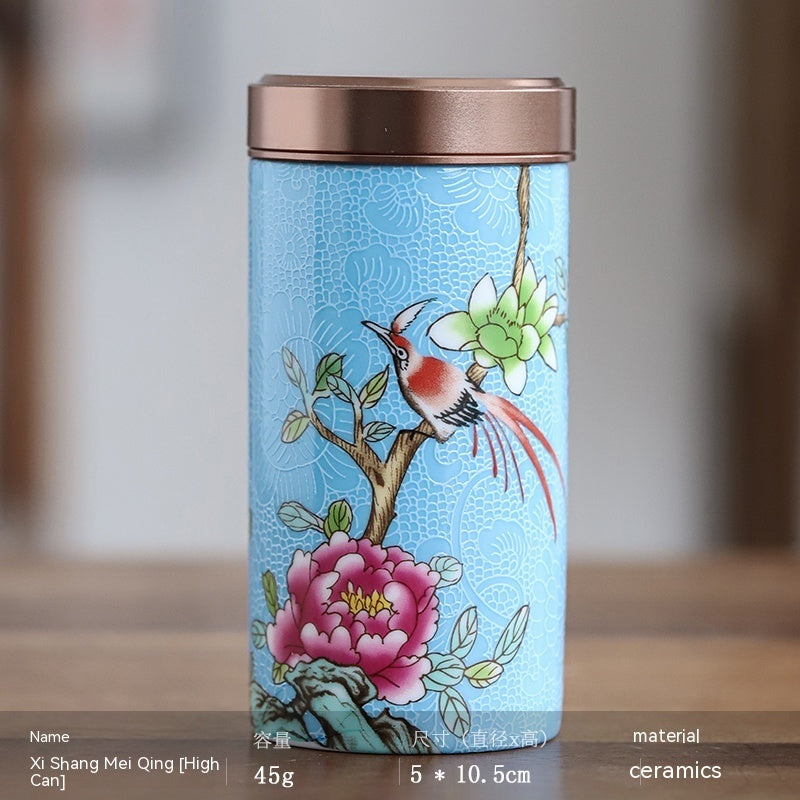 Enamel Color Tea Caddy Portable Alloy Airtight Storage Tea Weaker Set