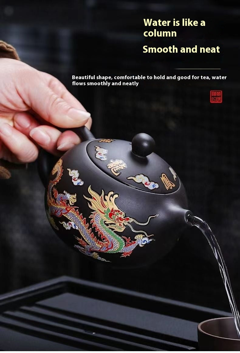 Chinese Style Hot Dragon And Phoenix Purple Sand Teapot