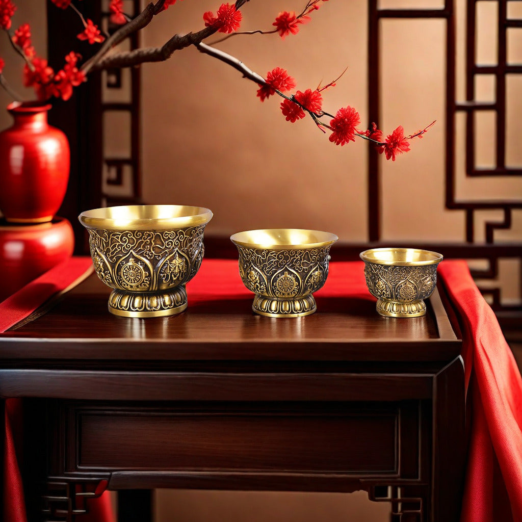 Embossed Eight Treasures Offering Water Bowl Copper Ware Ornaments