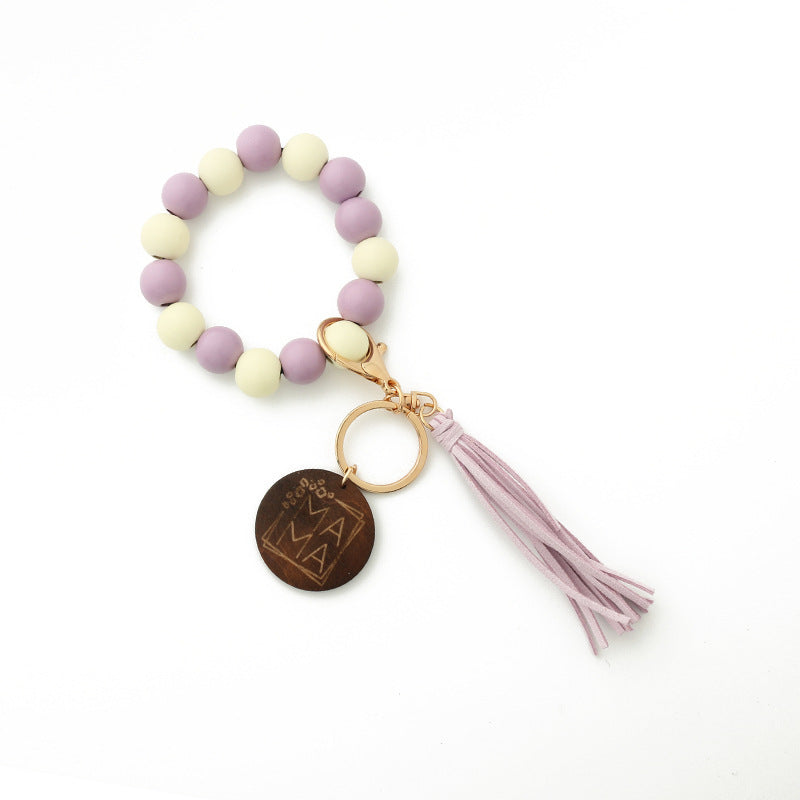 Fashion Wooden Beads Bracelet Tassel Keychain