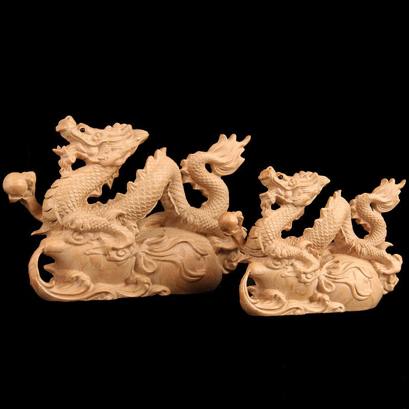 Peach Wood Dragon Home Wood Carving Qinglong Ornament