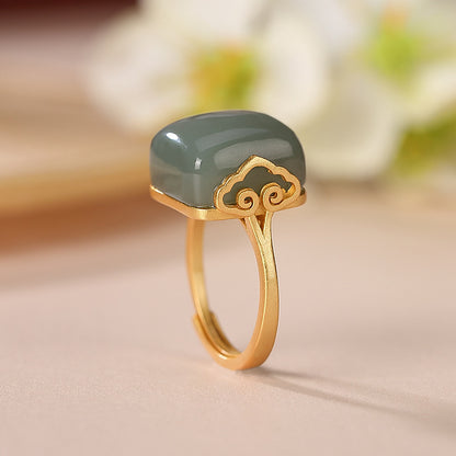 Women's Fashion Sterling Silver Gold Plated Hetian Jade Ring