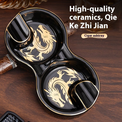 8-shaped Double Smoke Groove Ceramic Portable Retro Cigar Ashtray