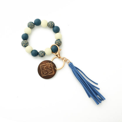 Fashion Wooden Beads Bracelet Tassel Keychain