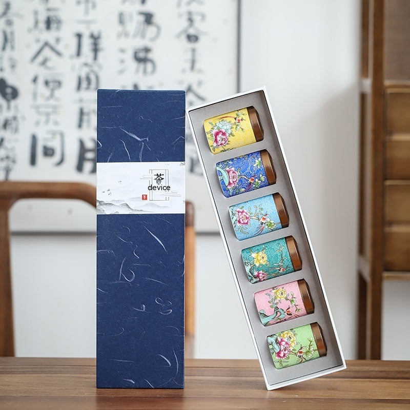 Enamel Color Tea Caddy Portable Alloy Airtight Storage Tea Weaker Set