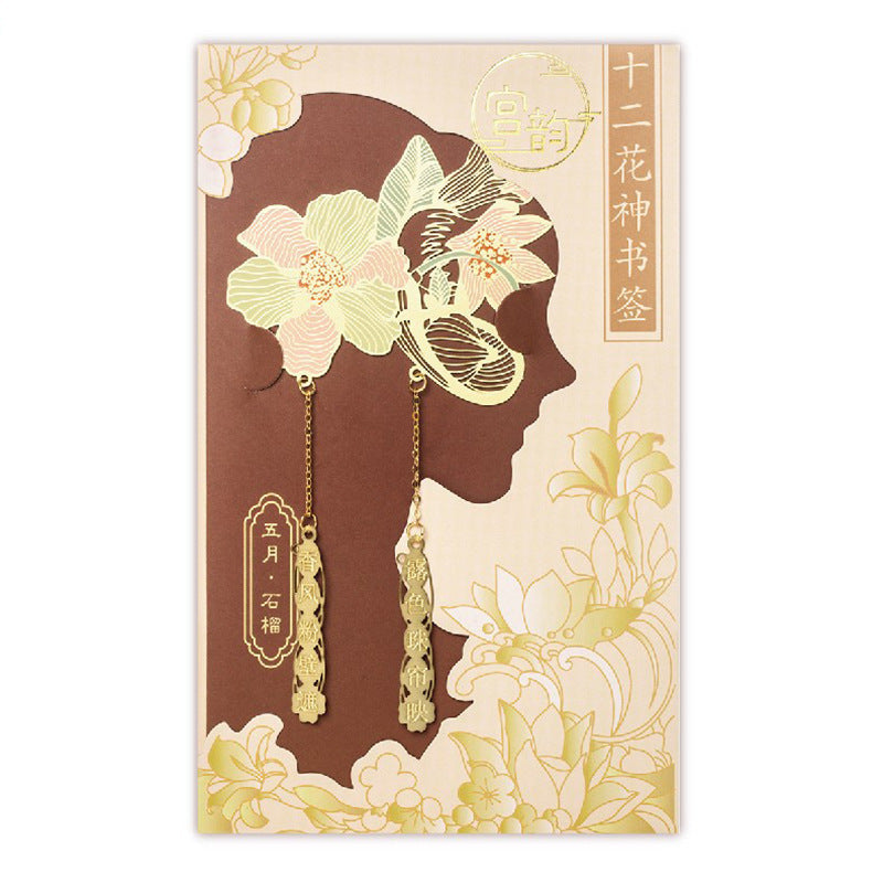 Floral metal bookmarks with tassels for gift packaging