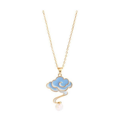 Classical Auspicious Cloud Enamel Drop Glaze Earrings Necklace Set