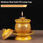 Ceramic Oil Lamp for Home Use in front of Buddha
