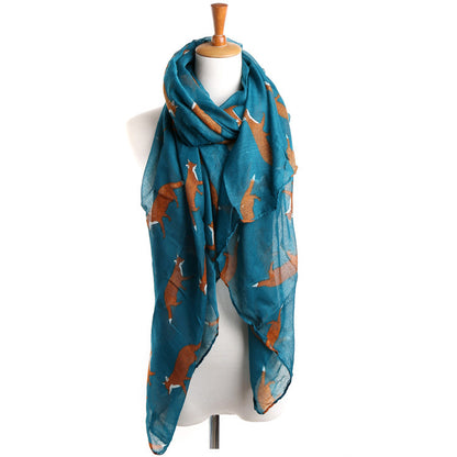 Fall Winter Fashion Korean Style Voile Animal Pattern Fox Scarf