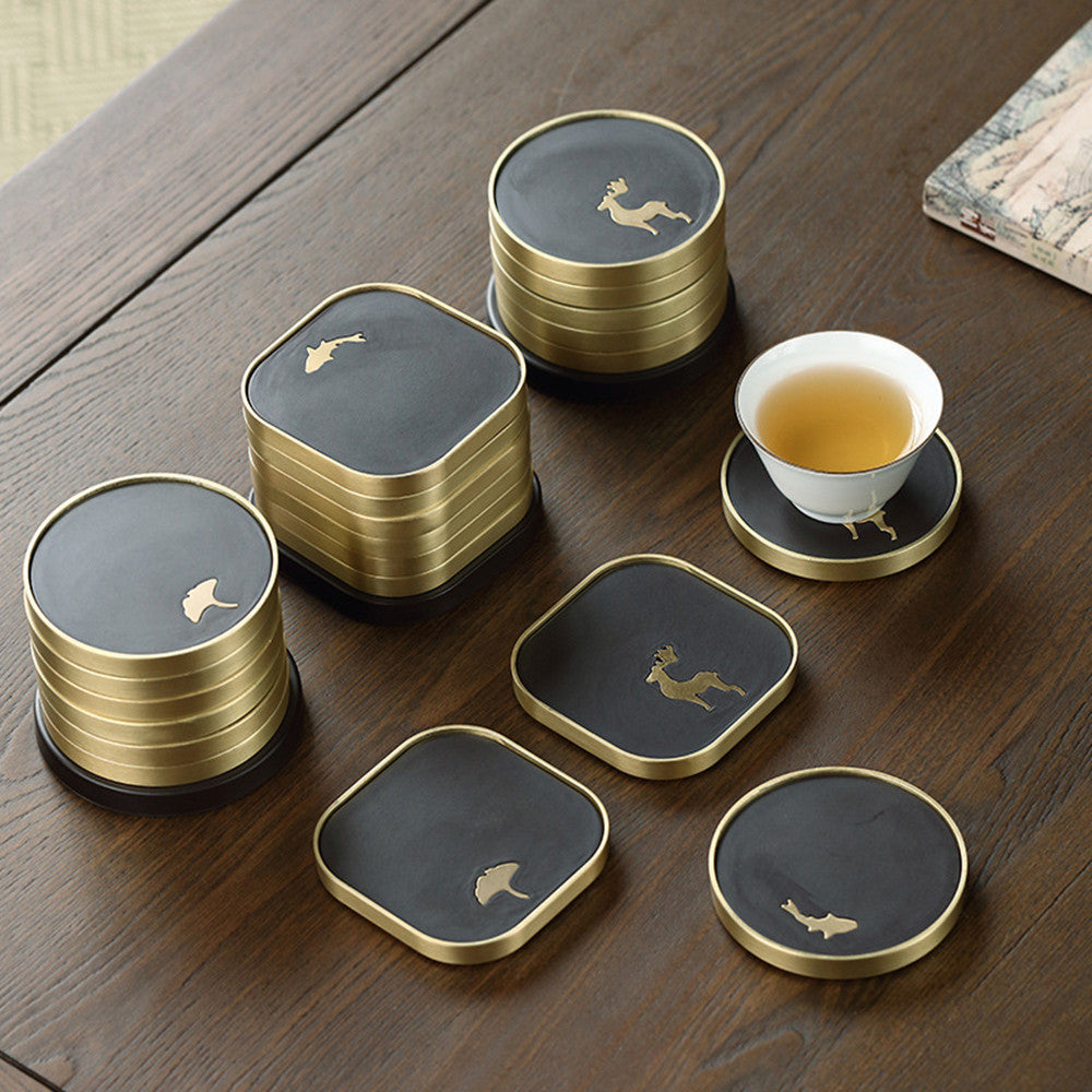 Household Tea Cup Holder Bakelite Copper Wood Coasters