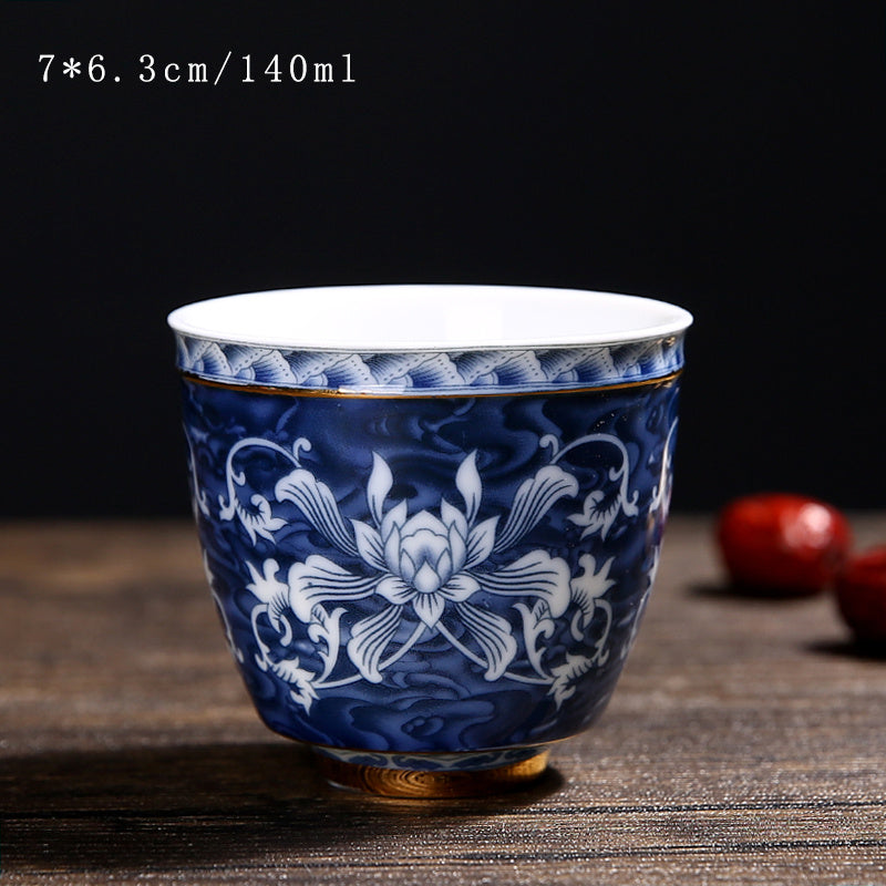 Vintage Chinese Blue and White Porcelain Ceramic Coaster Teacup Set-4