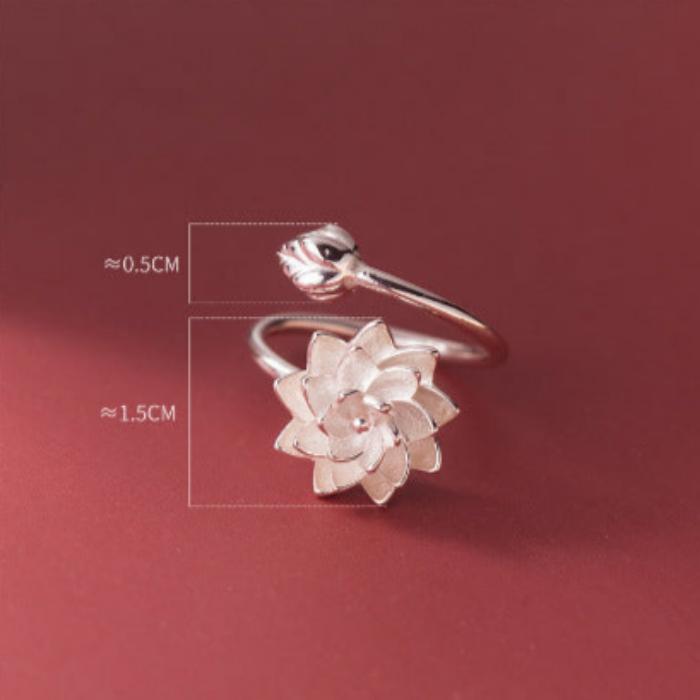 Argent Pur Chinese Style Elegant Pure White Lotus Adjustable Opening Ring