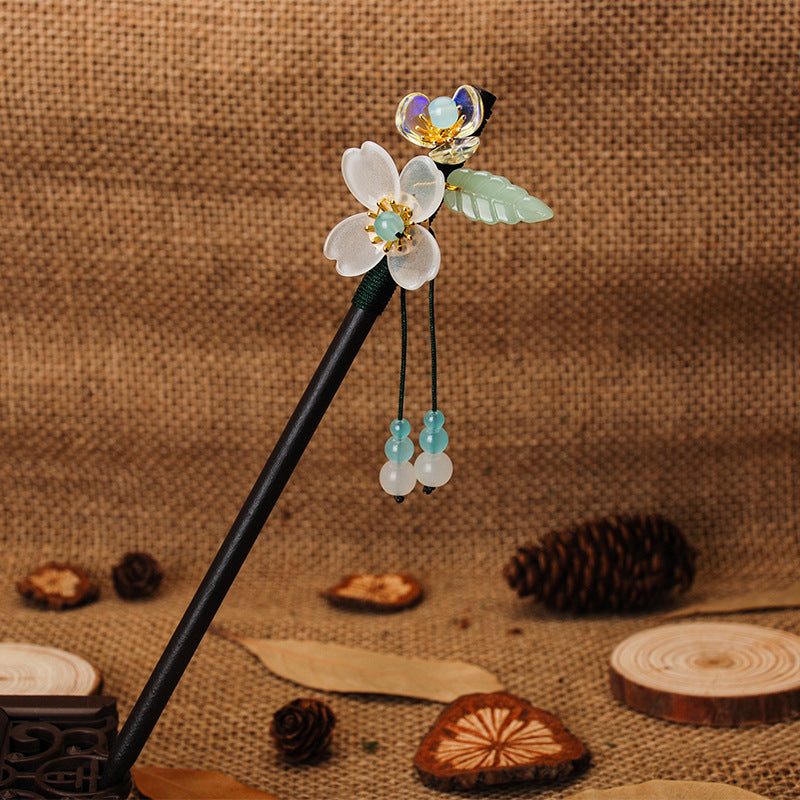 Magnolia Flower Hairpin Ancient Style Ebony Hairpin Fringed Step-shaking Hairpin