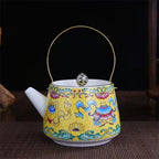 Enamel Painted Teapot Vintage Household Peony Ring Handle Teapot