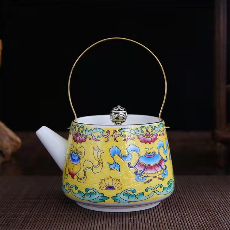 Vintage Enamel Teapot Retro Domestic Loop-handled Teapot