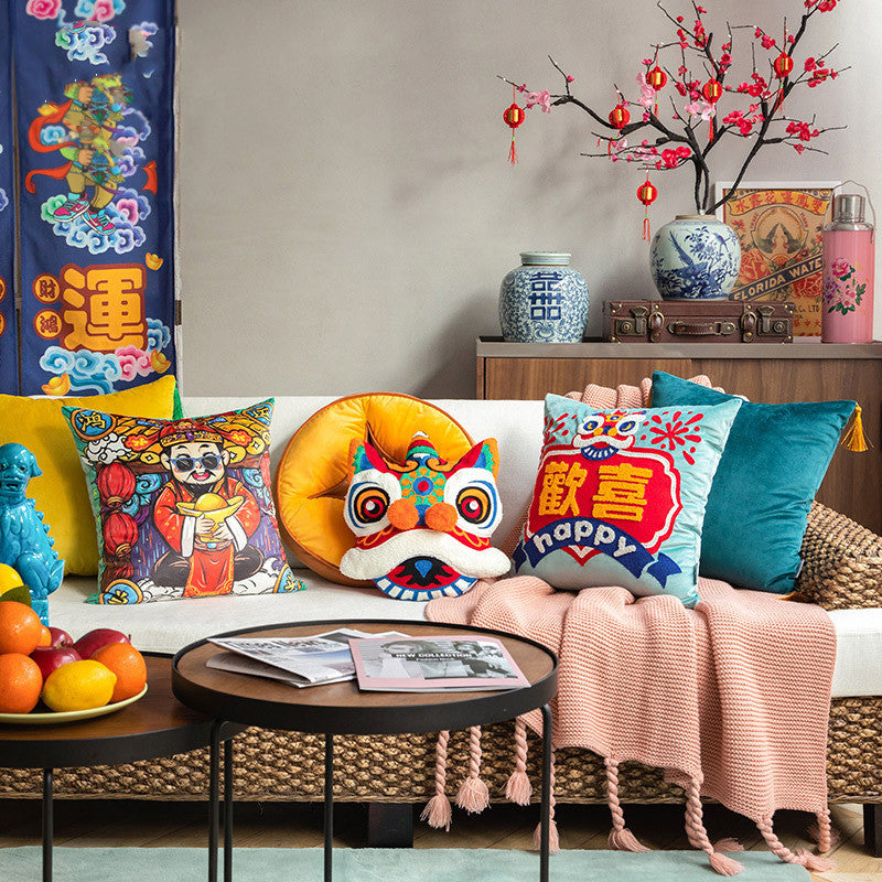 Chinese sofa cushions, lion dance creative pillows and backrests