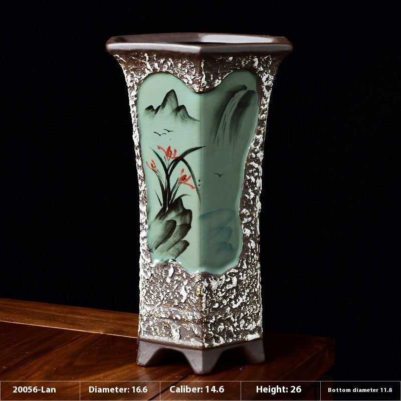 Chinese Style Retro Hand-painted Orchid Flower Pot Ceramic