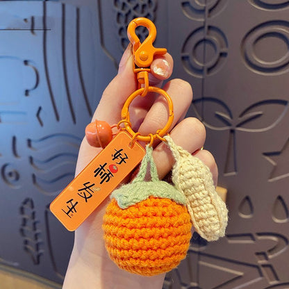 Woven Wool Crocheted Persimmon Peanut Lucky Keychain