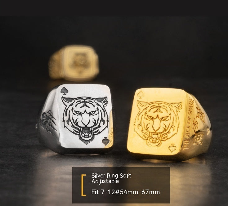 Spade Silver Ring Tiger Year Chinese Zodiac Tiger Trendy