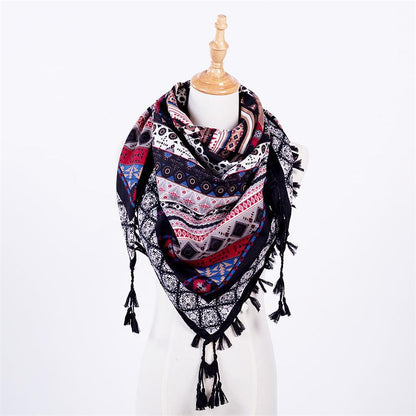 Ethnic Style Fringed Jacquard Square Scarf