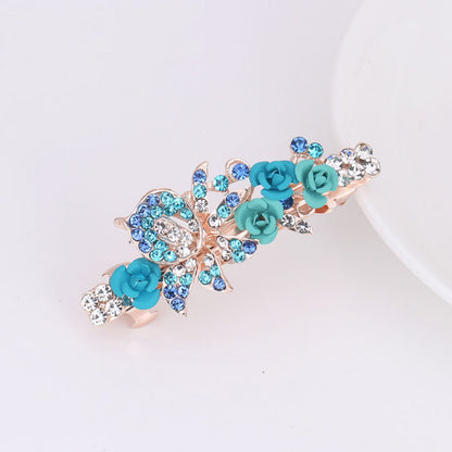 Small Korean Rose Flower Rhinestone Hairpin Headdress Women's All-match Small Top Clip Hair Clip Ponytail Clip Hair Accessories