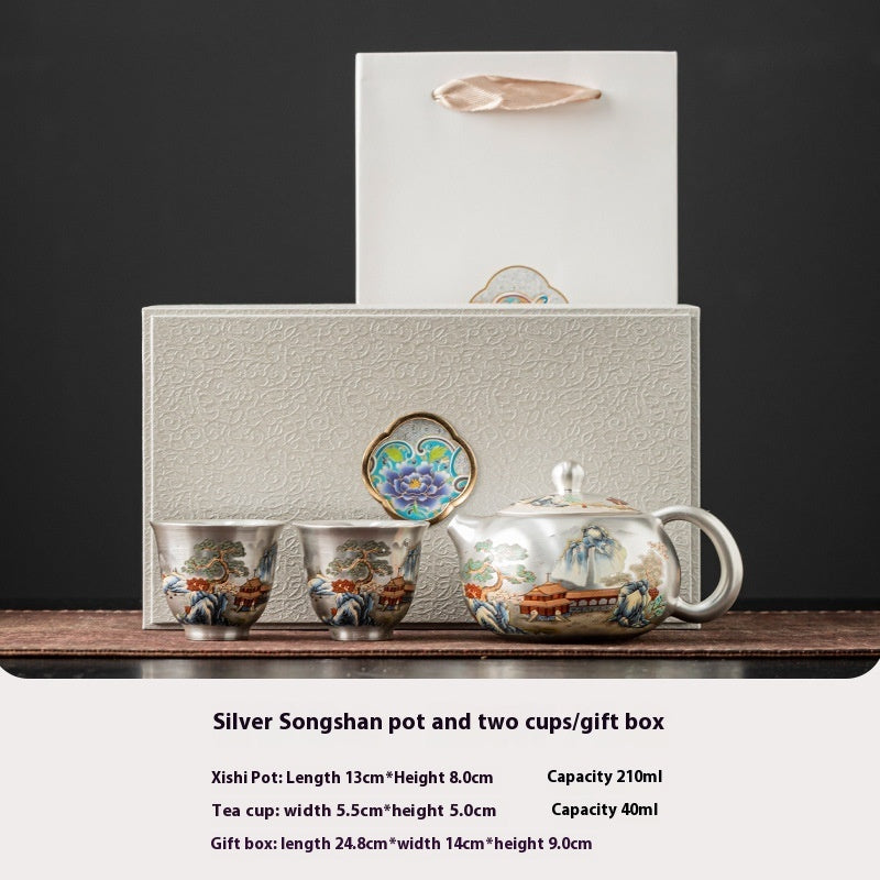 Creative Traditional Pattern Silver Gilded Teapot Teacup Tea Set