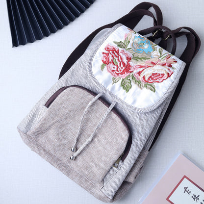 Women's Retro Flower Embroidery Cotton And Linen Backpack