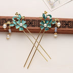 Burning blue Hanfu hairpin with flower design