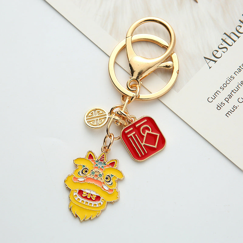 Spring Festival Creative Lion Dance Spring Fortune Alloy Keychain