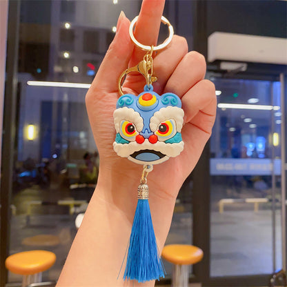 Cartoon Style Chinese Southern Lion Head Tassel Keychain