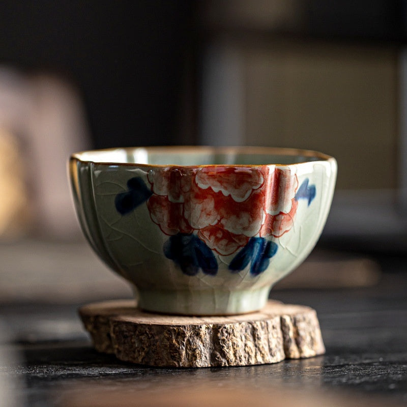 Handmade Blue And White Gracked Glaze Wood Kiln Old Clay Tea Cup