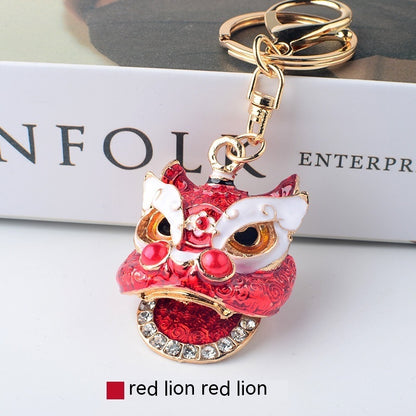 Chinese Style Southern Lion Diamond Pendant Keychain